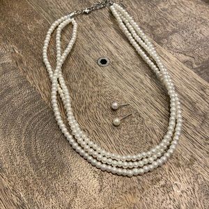 Pearl necklace and earrings